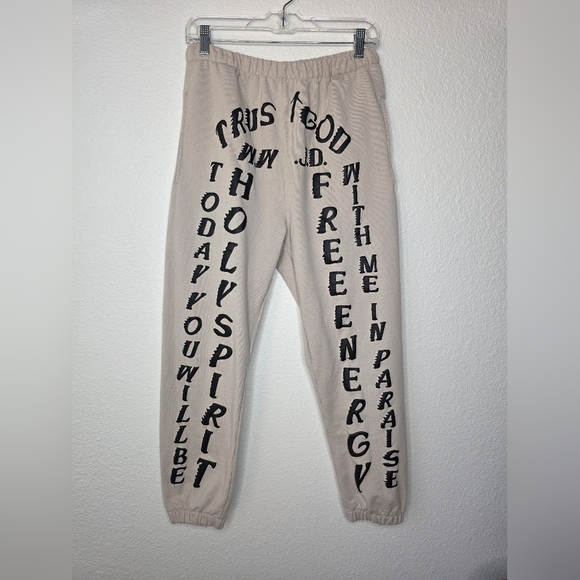 Nagri TXX Collection Trust In God Sweatpants, Cream Color With Black Lettering - Picture 1 of 6